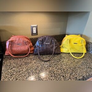 KOLTOV faux leather purses hand bag clutch NWOT light brown dark brown yellow